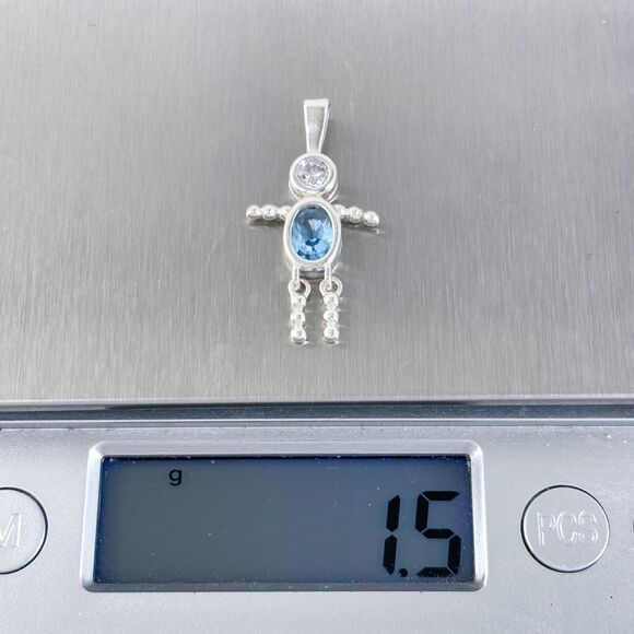 Vintage Sterling Silver 925 Blue Cubic Zirconia Boy Pendant - Picture 6 of 7